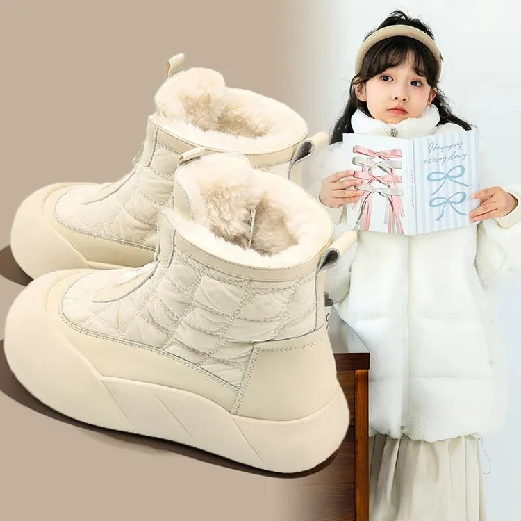 女童雪地靴2025秋冬爆款韩版洋气拉链穿脱厚棉短靴保暖加绒棉靴