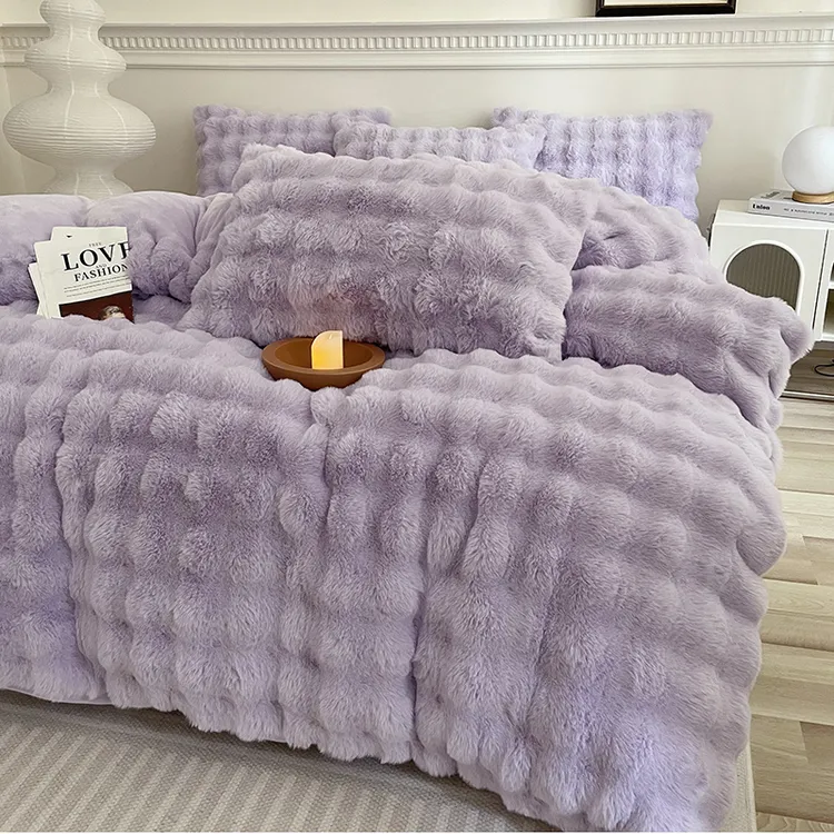 新款纯色托斯卡纳兔兔绒牛奶绒四件套冬季亲肤保暖加厚高克重双面