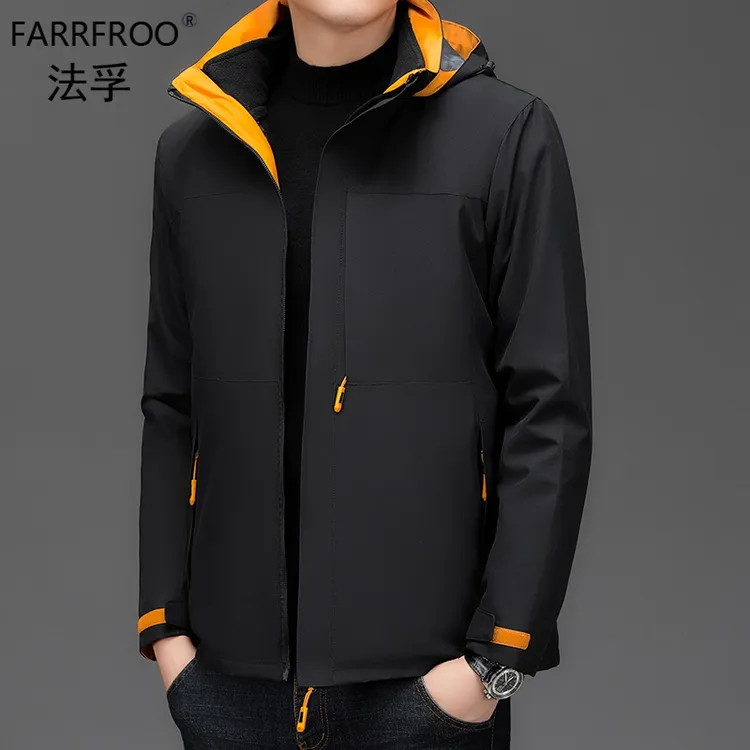 轻奢冬季中青年男加厚保暖连帽夹克衣内胆可拆卸三合一套装