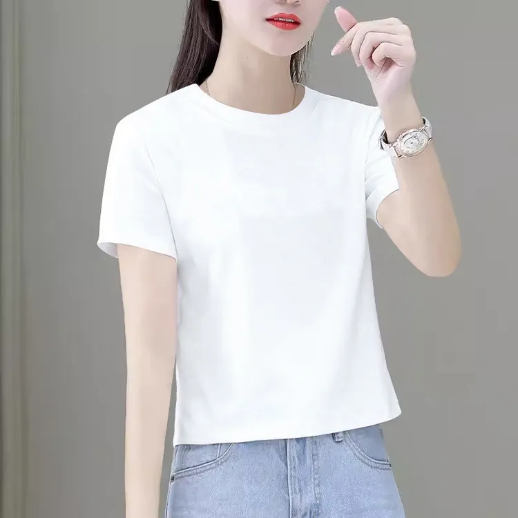小个子短款t恤女宽松夏季新款洋气简约休闲百搭显瘦女士T恤短袖女