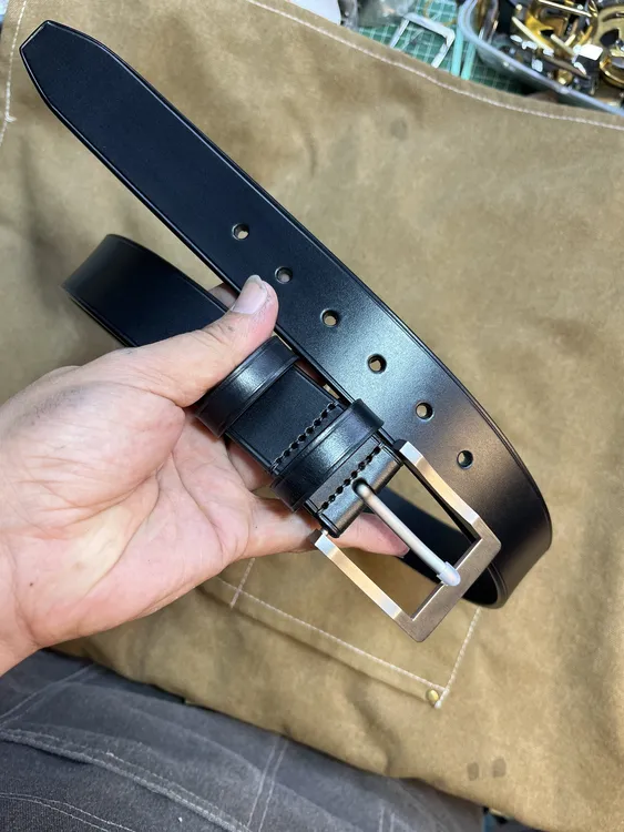手工定制皮带tws马缰钛扣缝线腰带高档商务个性格纹平滑扣裤带
