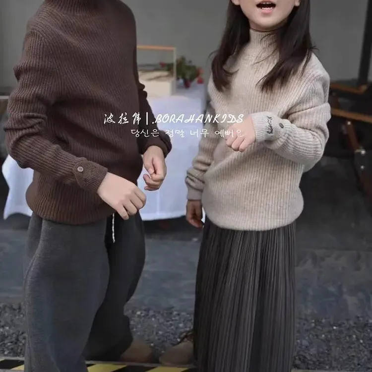 修身内男童针织衫搭中领韩国女童儿童2025秋冬衫毛衣针织童装打底