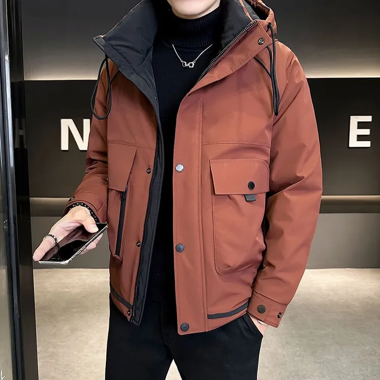 男士新款连帽羽绒服时尚百搭潮流宽松帅气厚款连帽羽绒服246032