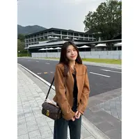 大丫  【焦糖黑巧】   简约百搭秋款小立领麂皮绒外套 