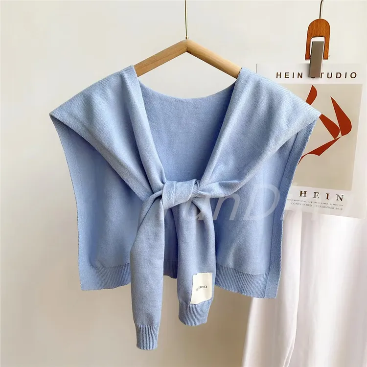 秋冬针织时尚外搭披肩护肩护颈椎防风打结小披肩春秋坎肩百搭围巾