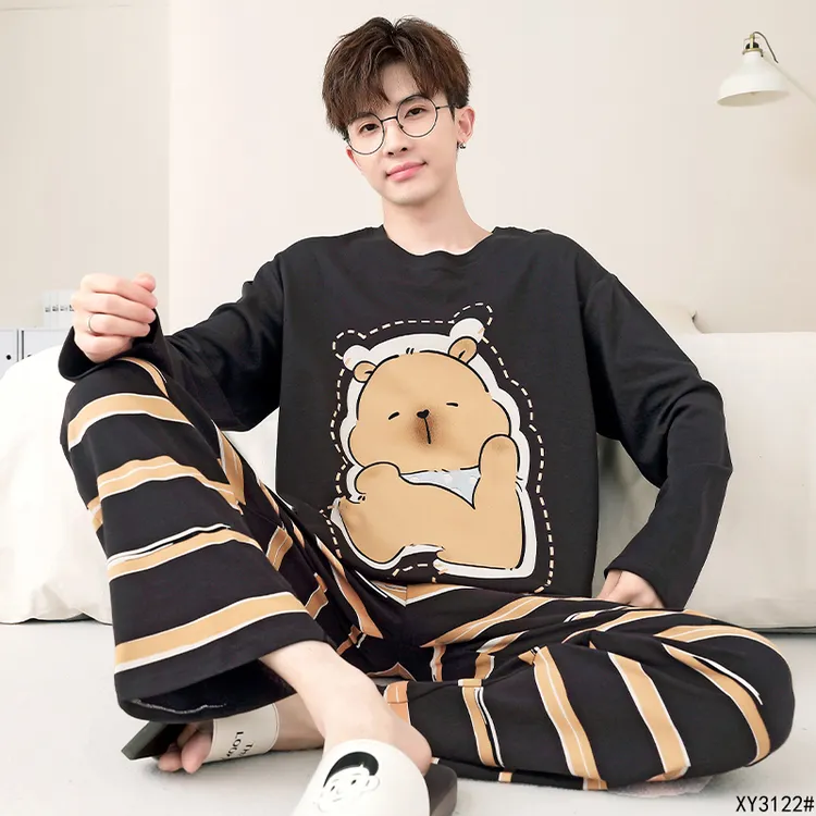 春秋款青少年纯棉加肥加大睡衣男特大码300斤胖子卡通家居服套装2