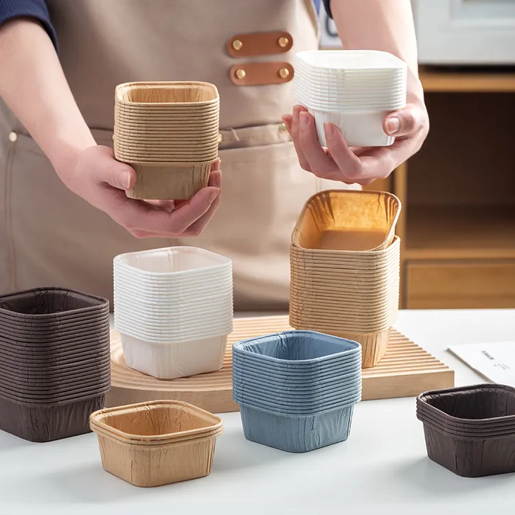 方形蛋糕纸托一次性家用烤箱小纸杯加厚大号卷边带盖锡纸面包托盘