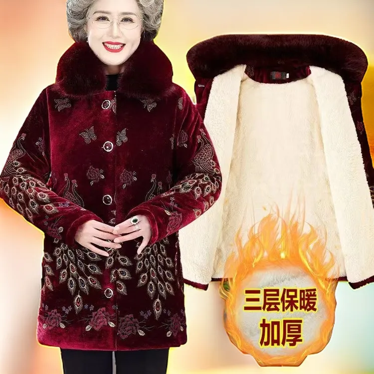 奶奶装秋冬加绒加厚中老年人保暖棉衣妈妈老年人妈妈装冬装加厚