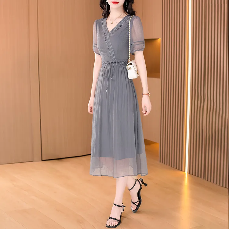 【可蓓儿】纱料轻奢高端女装连衣裙2025新款夏洋气上档次高贵妈妈装