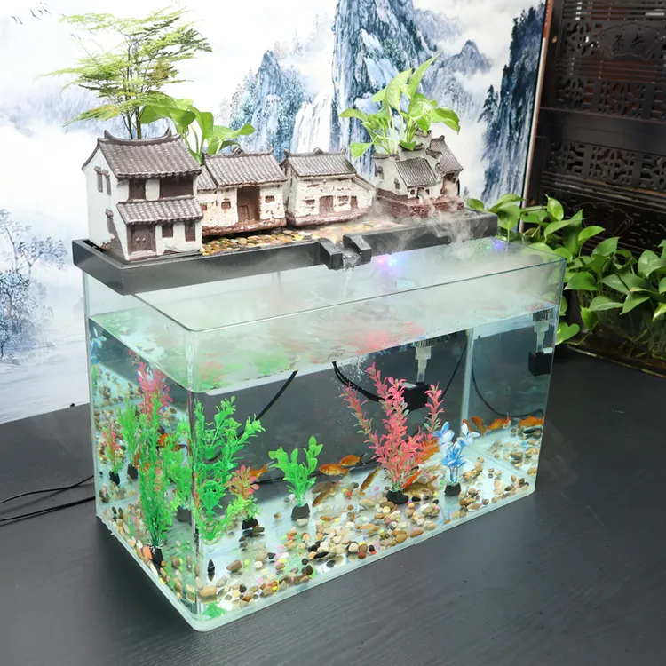陶瓷玻璃鱼缸流水招财摆件开业礼品桌面办公室客厅室内装饰品
