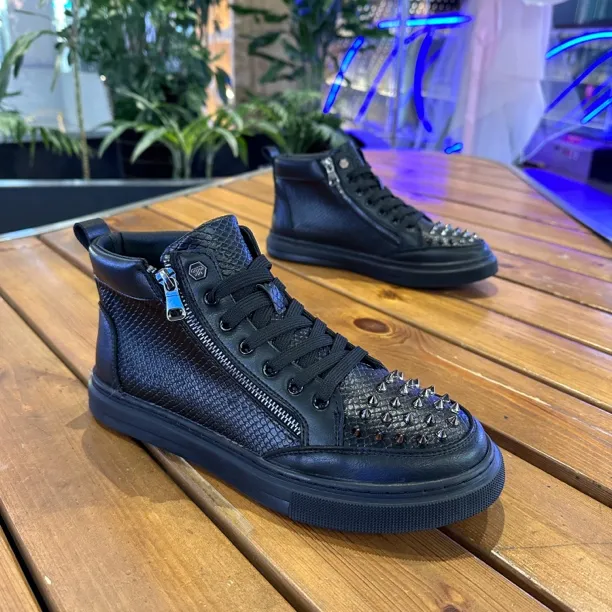 新款男士高帮鞋潮流时尚休闲板鞋铆钉烫钻百搭2631