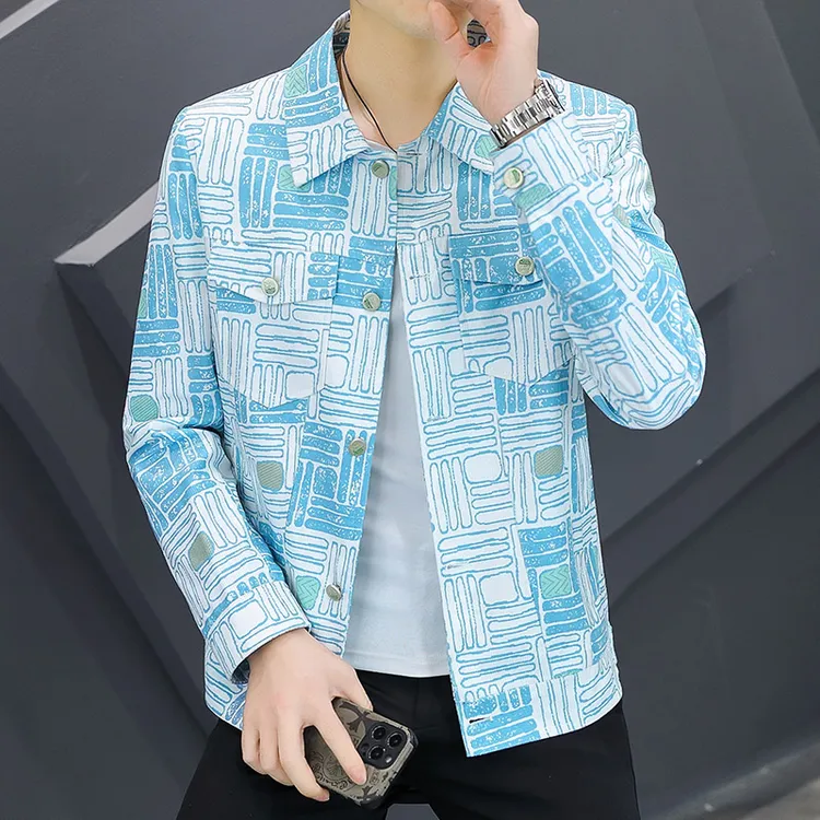 2024男士新款休闲印花夹克男装春秋韩版潮流时尚痞帅帅气薄款外套