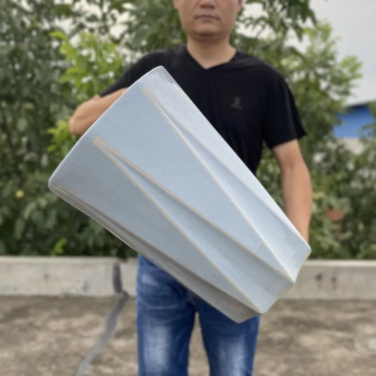 陶瓷花盆简约现代特大号高筒落地蓝室内阳台家用落地公司门口绿植