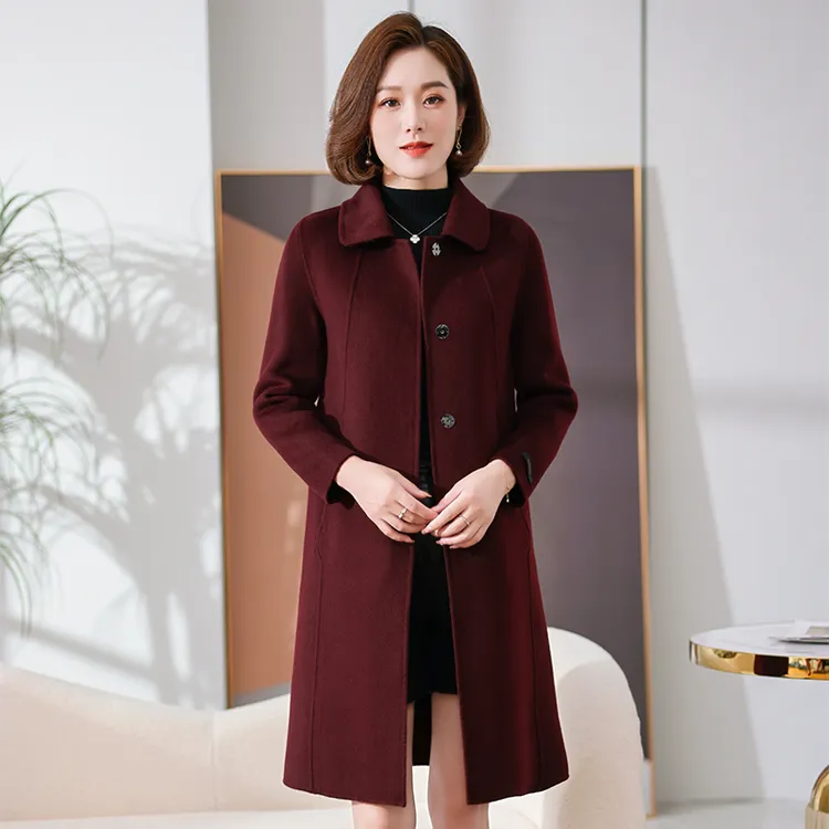 中年妈妈羊毛大衣女2025新款双面呢子冬季毛呢外套中长款女士40岁