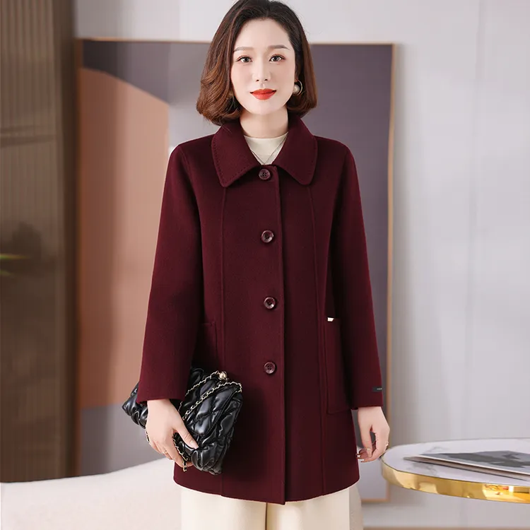 妈妈双面绒羊毛大衣女时尚中老年洋气高贵秋冬装加大码毛呢子外套