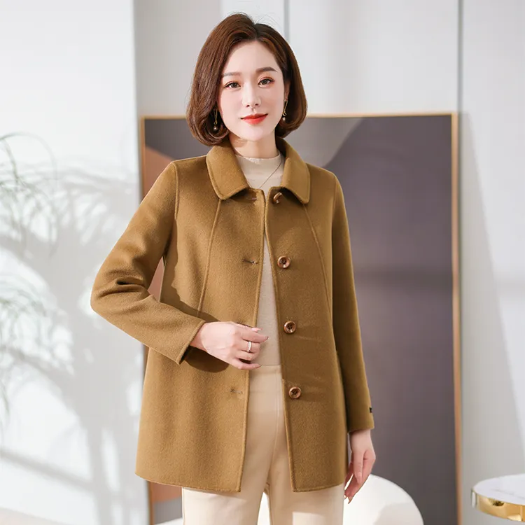 双面羊毛绒大衣女短款新款小个子中老年妈妈高端100纯羊毛外套