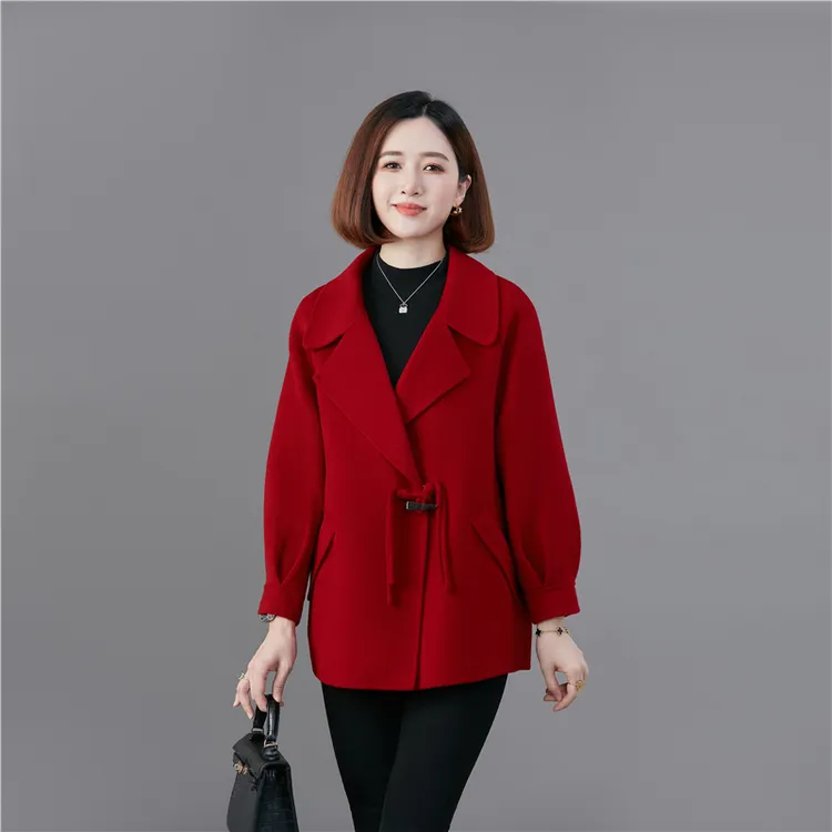 2025新款羊毛呢外套女中款中国风新款妈妈装秋冬宽松双面绒大衣