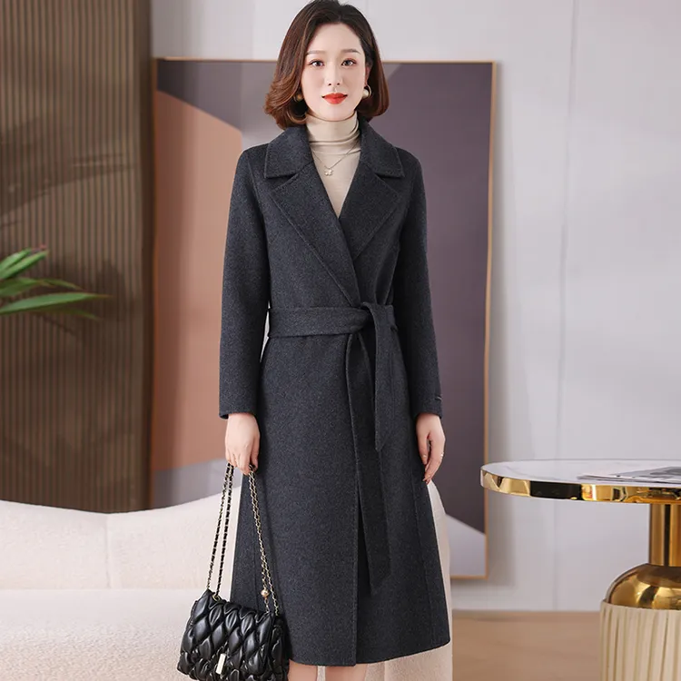 高级感灰色双面绒大衣女中长款2025新款冬季气质显瘦羊毛呢外套