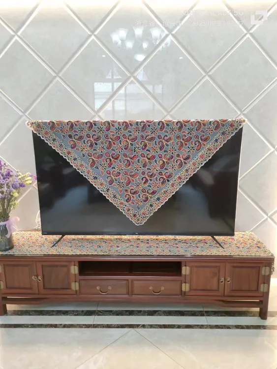 民族复古风正方形桌布茶几布电视巾多功能加厚防滑绳绣七彩蝴蝶花