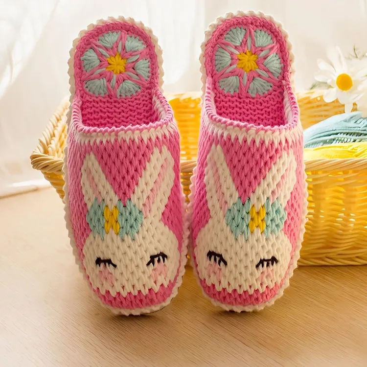 胖艳纯手工编织毛线成品拖鞋