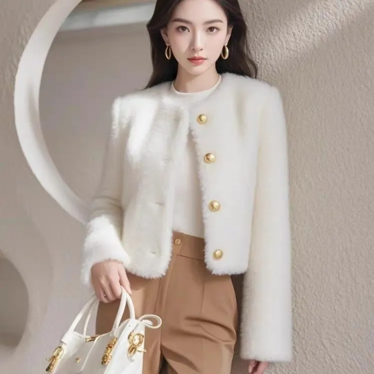 冬季女款水貂毛外套短款加厚毛茸茸上衣小香风洋气减龄百搭秋冬