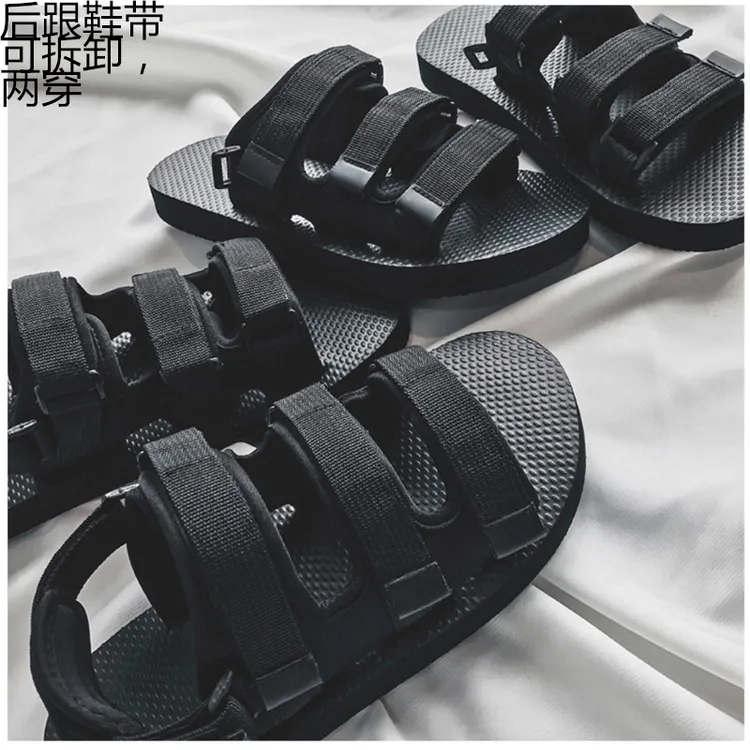 越南橡胶拖鞋男夏两穿凉拖鞋网红沙滩鞋情侣魔术贴一字面凉鞋防滑