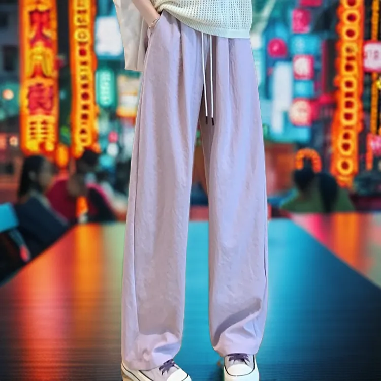 冰丝凉感弯刀裤阔腿女2024新款夏季薄款休闲宽松直筒垂感拖地裤女