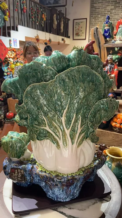 泥人坊【白菜百财】石湾非遗陶艺送礼客厅玄关摆件细致工艺