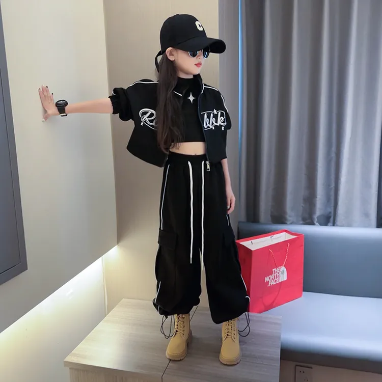 女大童街舞套装春秋装2025新款儿童字母时尚运动潮搭童装两件套