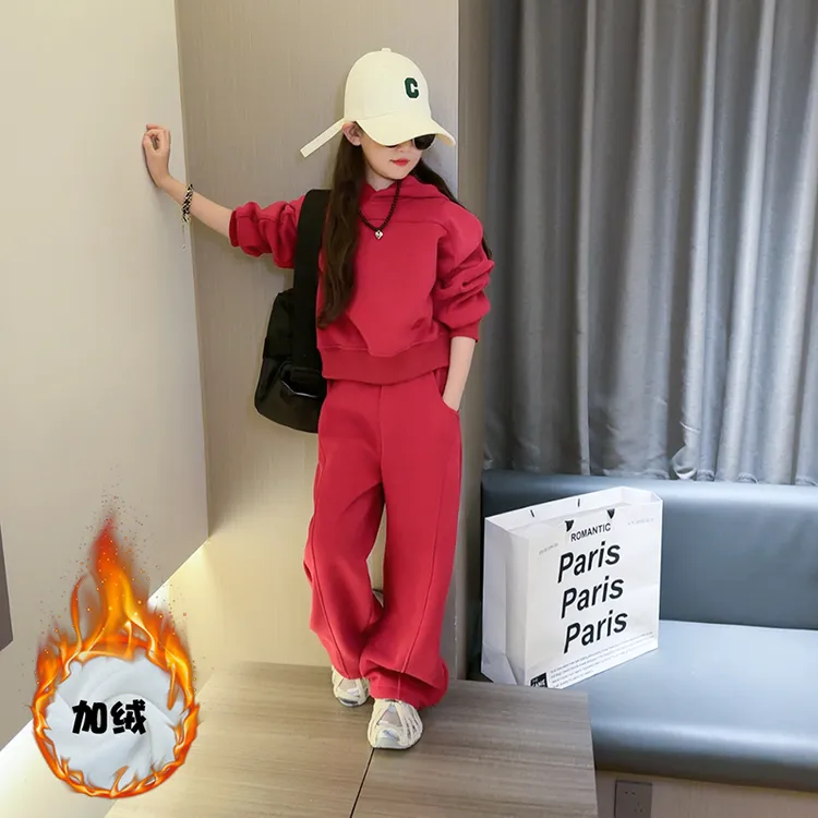 女童秋冬装儿童加绒连帽卫衣卫裤套装2025年新款女孩运动装两件套