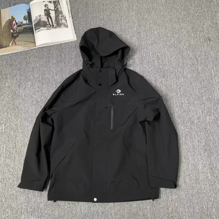 82206余小鱼男女同款户外三防黑色冲锋衣春秋季新款运动外套登山