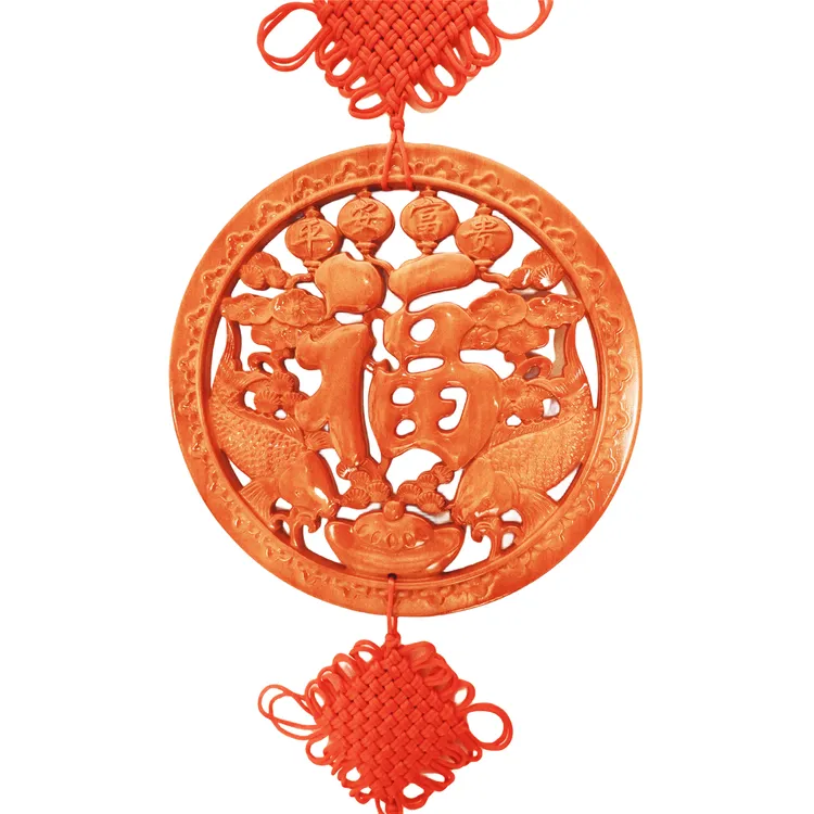 福字挂饰动物装饰装饰品中式圆形新房客厅摆件水晶球醒狮摆件网红