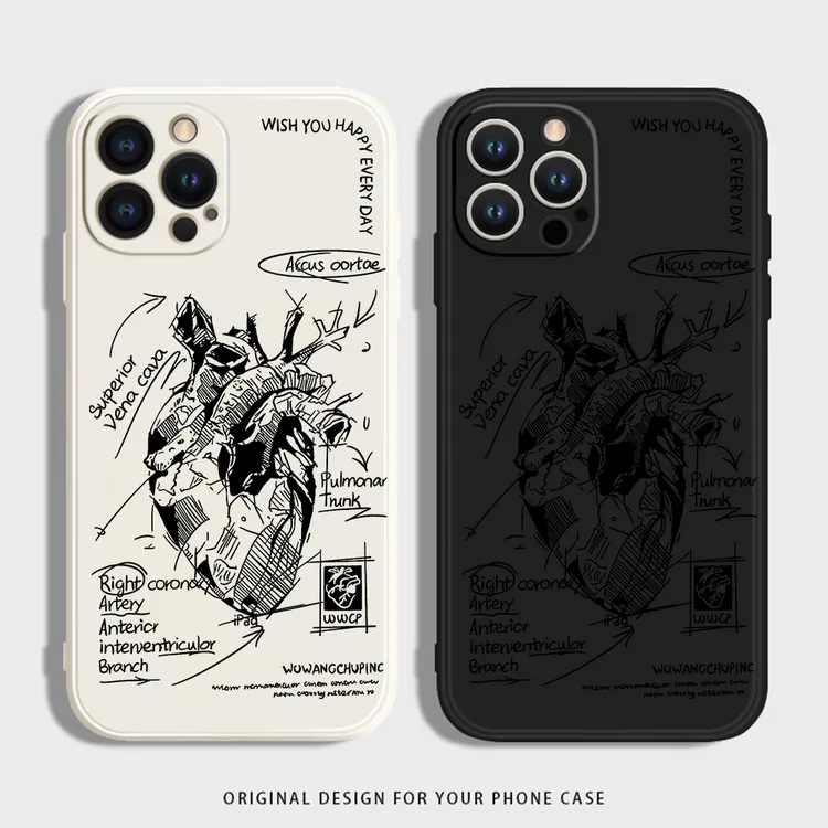 素描心脏适用苹果15手机壳小米14硅胶壳OPPO华为红米荣耀VIVO防摔