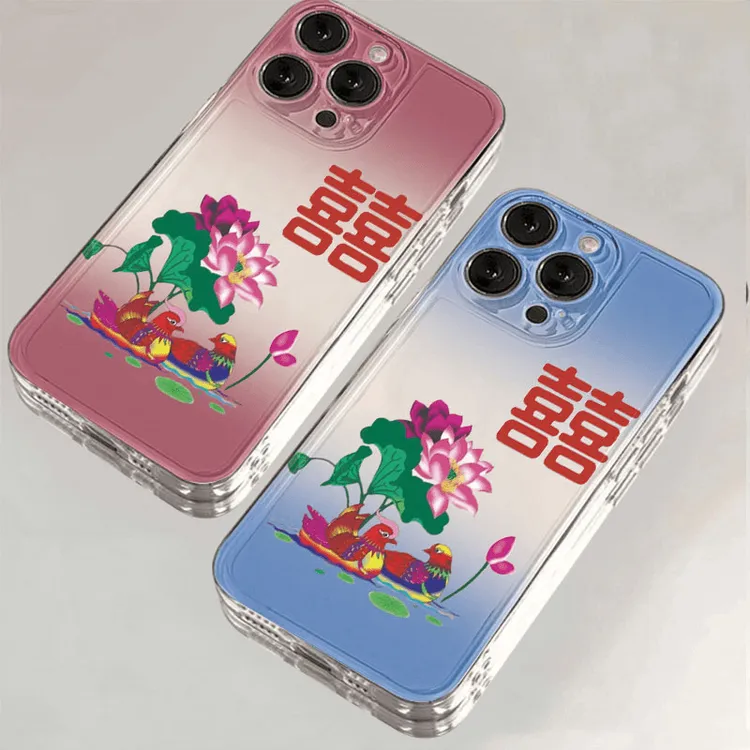 怀旧荷花喜适用苹果15手机壳小米14透明OPPORENO12华为红米VIVO软