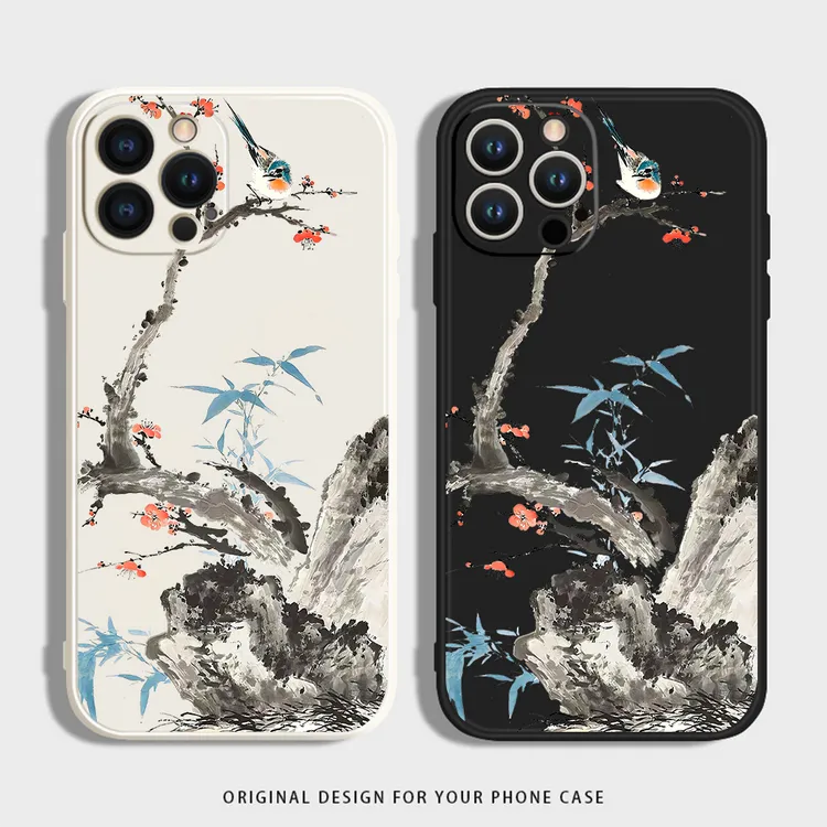 国风水墨适用苹果15手机壳小米14硅胶壳OPPO华为红米荣耀VIVO防摔