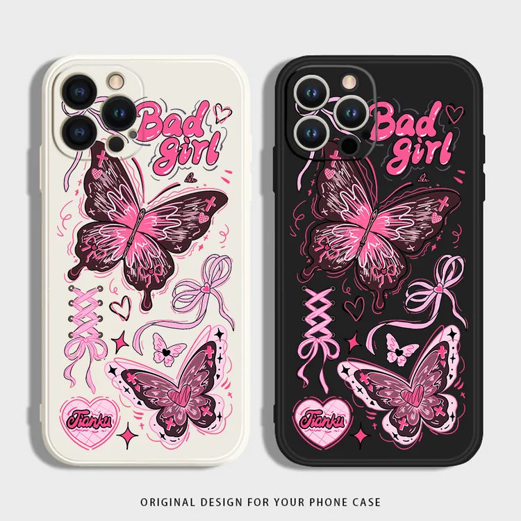 粉色蝴蝶适用苹果手机壳硅胶小米华为荣耀防摔OPPO红米VIVO一加软
