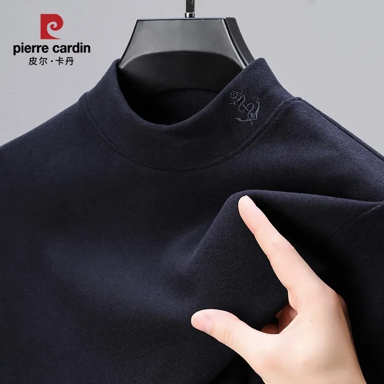 皮尔卡丹男士半高领加厚纯色中领德绒打底衫长袖高级感男装