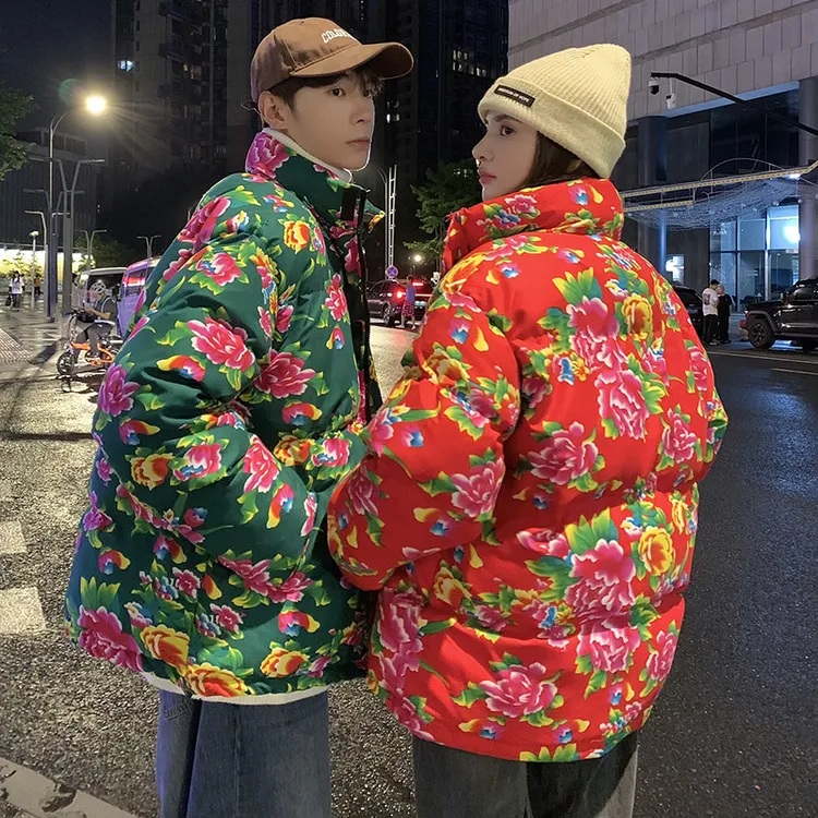 大花棉袄东北过冬零下40度棉服加厚中国风情侣装国潮oversize外套