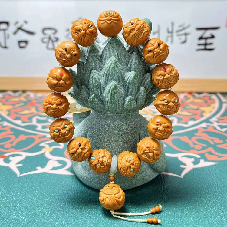 A猴头核桃 1.6火焰恶僧（满镶嵌）手串     