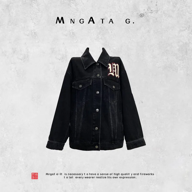 MNGATA G.宫小妍【天蝎座】早秋新中式刺绣字母牛仔短外套4103004