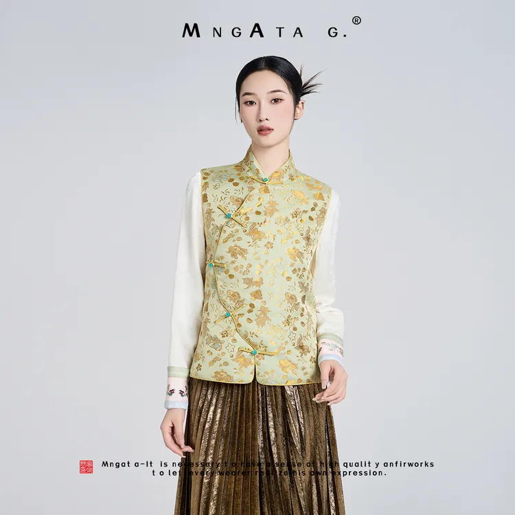 MNGATA G.宫小妍 【宋锦·金鱼海藻】早秋新中式国风马甲4X031594