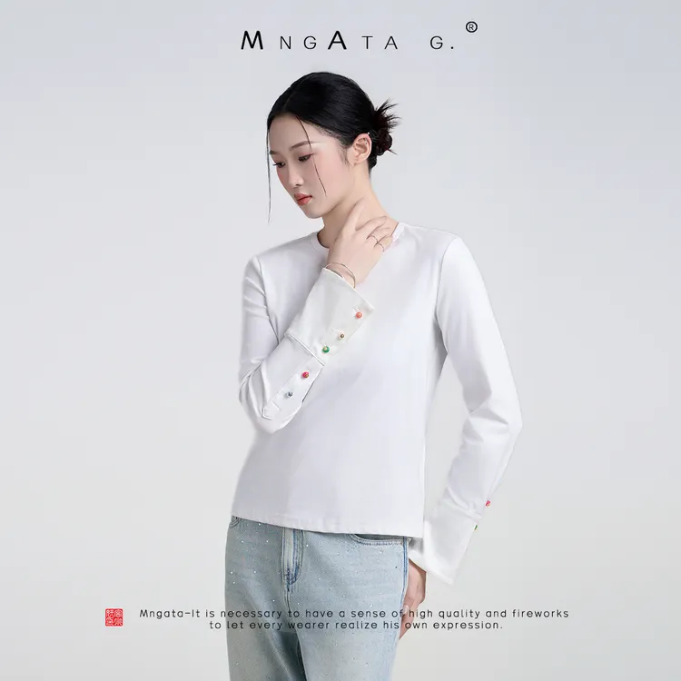 MNGATA G.宫小妍 【五彩扣】新中式中国风圆领秋冬长袖上衣4X010120