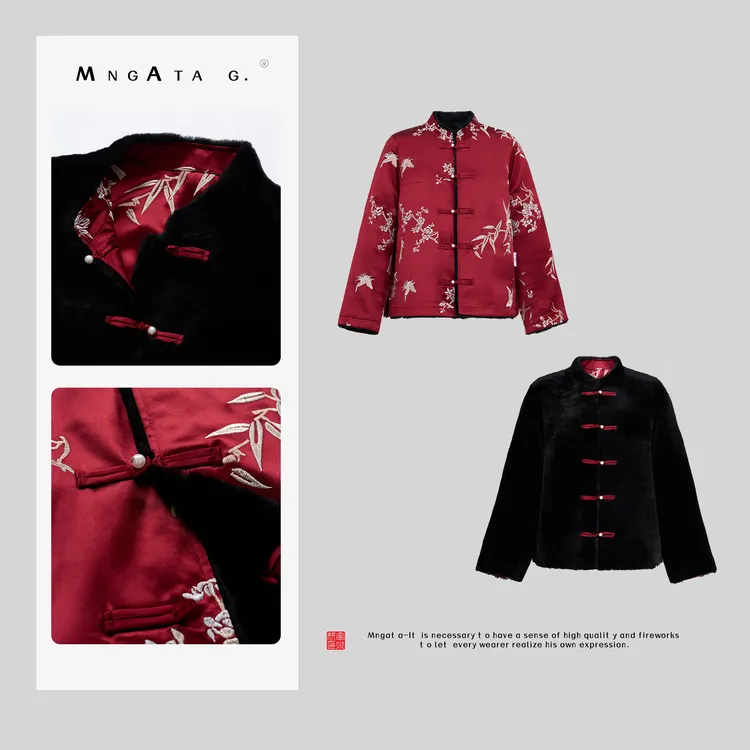 MNGATA G.宫小妍【红颜韶华】羊毛皮醋酸新中式外套秋冬Q4102060
