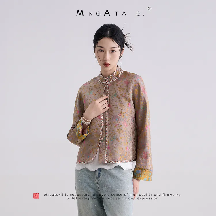 MNGATA G.宫小妍 【彩蝶锦鲤】秋冬新中式中国风桑蚕丝外套4X031888