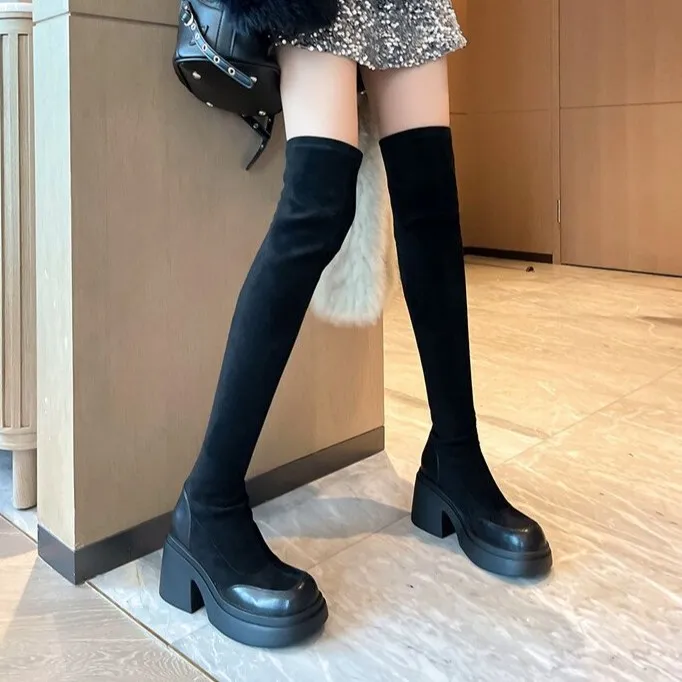 小个子显瘦过膝靴秋冬时尚弹力靴高跟百搭瘦瘦靴显腿长增高长靴