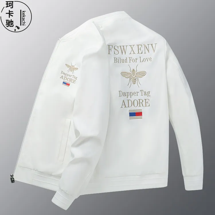 【珂卡驰】刺绣白色外套男春秋季新款棒球服高档夹克男款轻奢高级感