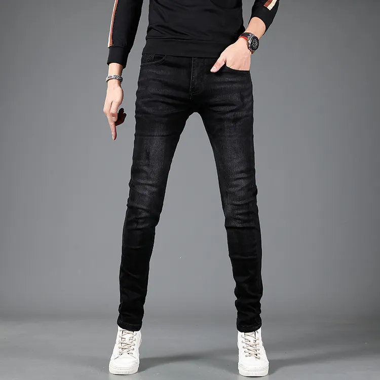 秋冬新款高端黑色牛仔裤男款修身小脚弹力潮流休闲男士休闲裤子男