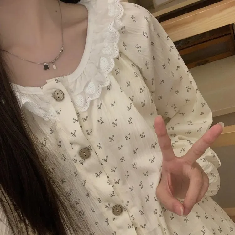 睡衣女大学生春秋薄款蕾丝碎花宽松韩版甜美长袖长裤家居服套装