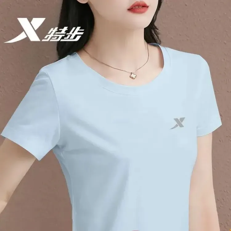特步短袖t恤女夏季官方正品正品半袖T冰丝速干透气运动体恤白色