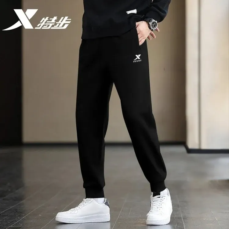 特步运动裤男冬季长裤时尚新款束脚收口针织卫裤显瘦男士跑步裤子